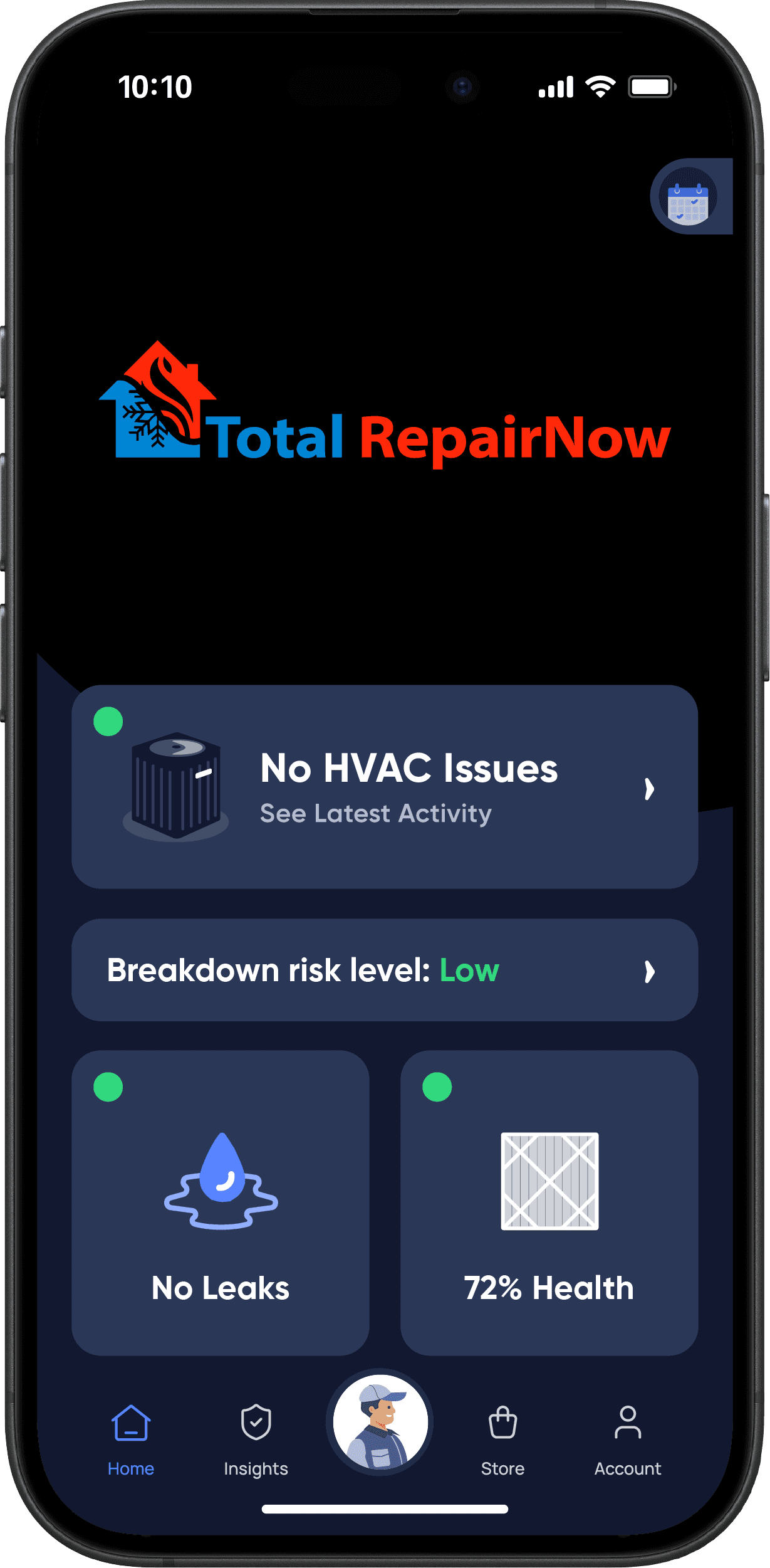 Smart AC Monitoring app dashboard — Total Repair Now